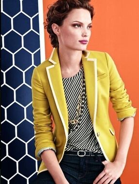 Banana Republic Yellow Logo Crest One Button Blazer Tipped Pipping Size 0P